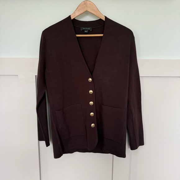 Ann Taylor Sweaters - Ann Taylor Cardigan Size SM Chocolate Brown Gold Buttons Career Casual Money